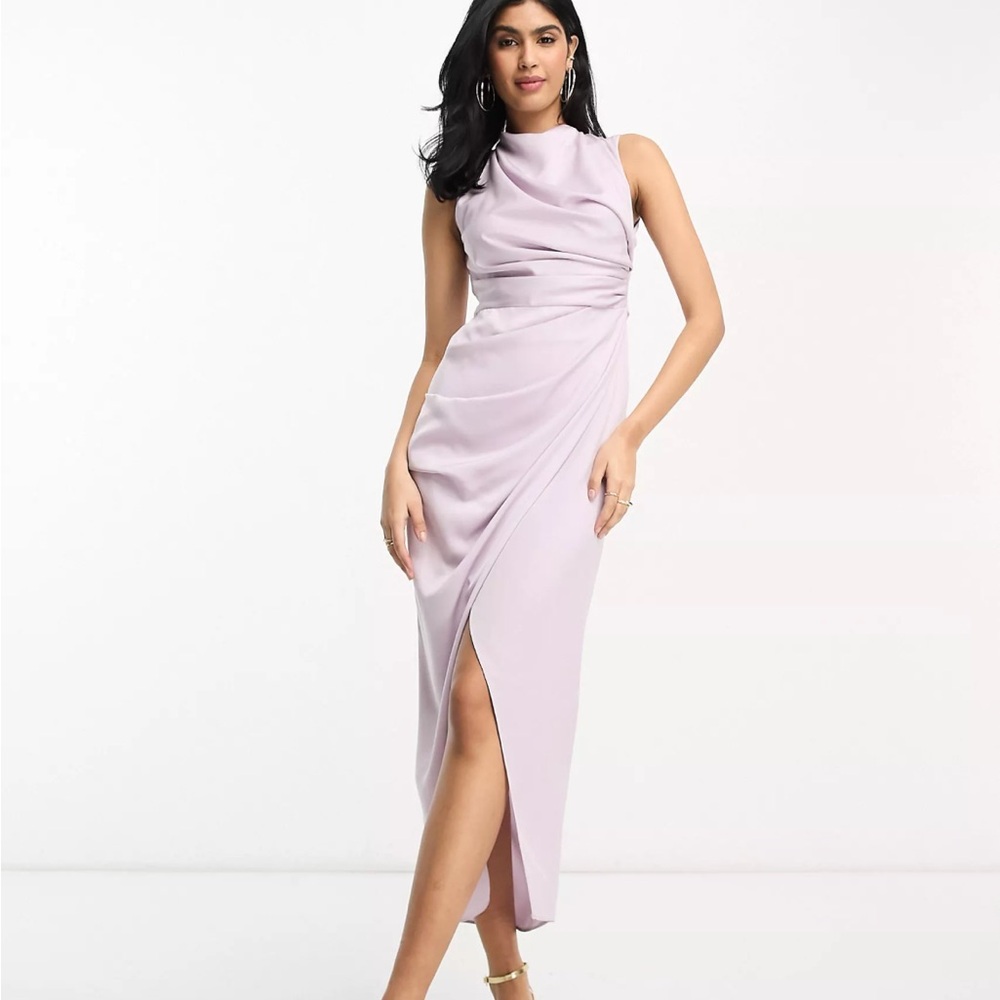 ASOS DESIGN satin drape dress with wrap skirt in lilac NWT